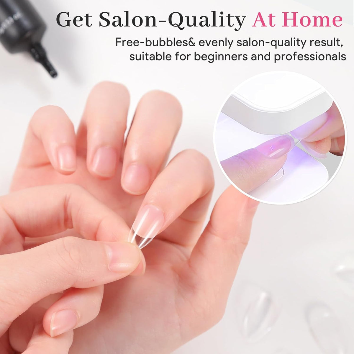 Nail Tips Gel Glue 15g - Lamp Curing Solid Nail Glue for False Acrylic Nails, Crystal Clear Long