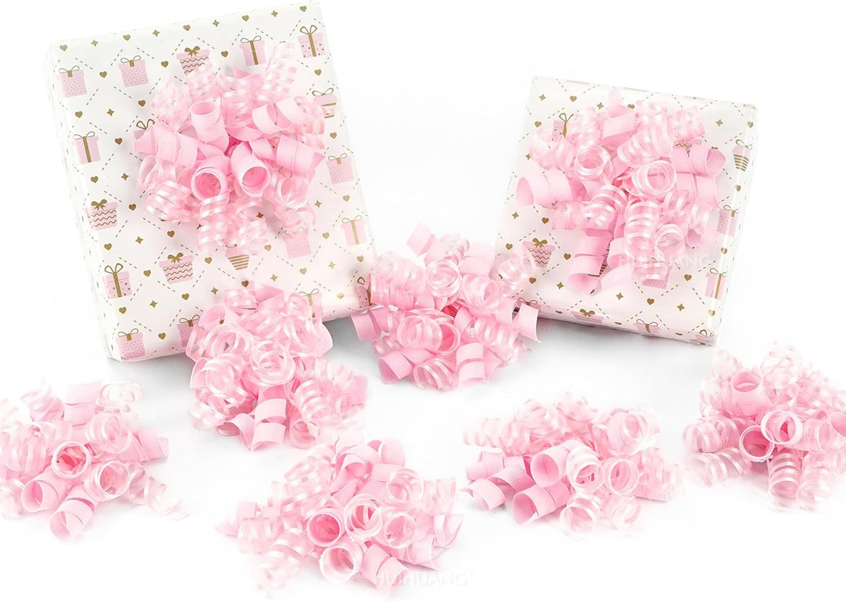 HUIHUANG Pink Gift Bows Self-Adhesive Curly Ribbon Bow 5 inch x 8 Counts Light Pink Bow for Gift