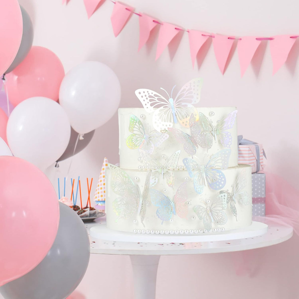 Gyufise 36 Pack Silver Laser 3D Butterfly Cupcake Toppers Hollow Cake Decorations for Birthday