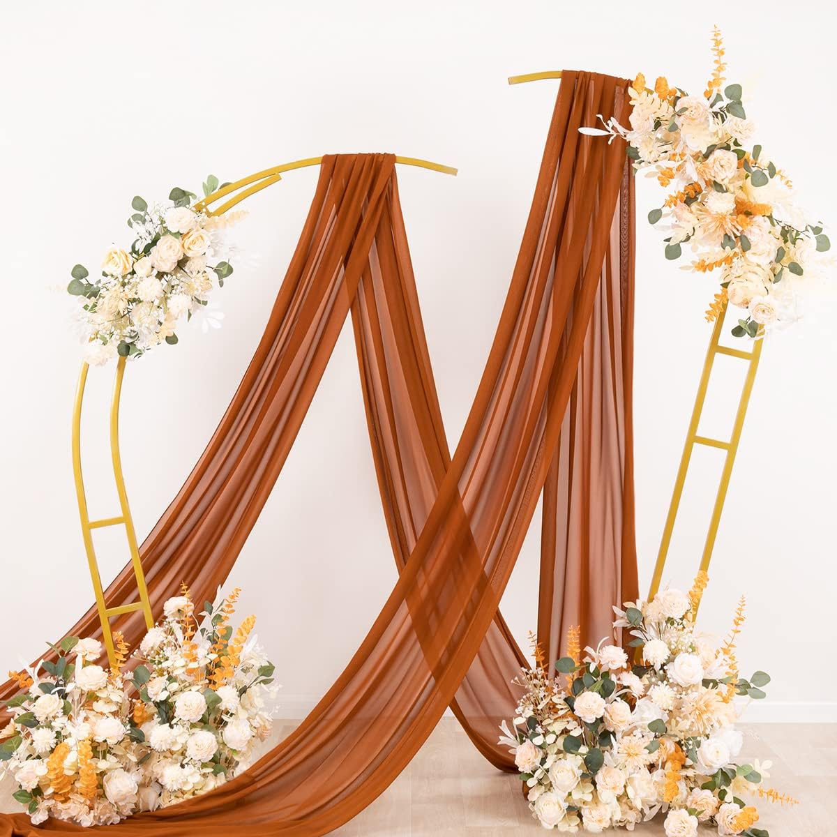 Socomi Wedding Arch Draping Fabric 3 Panels 29" x 19Ft Terracotta Sheer Chiffon Curtain Drapes 6