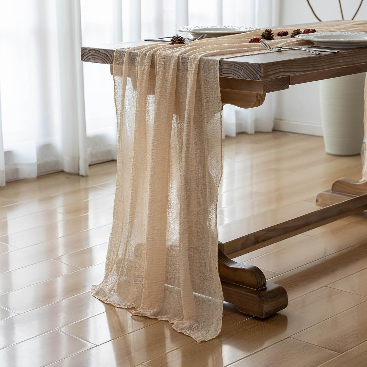 Deep Beige Cheesecloth Table Runner Rustic Boho Gauze 120 Inch 10 FT Cheese Cloth for Wedding Baby