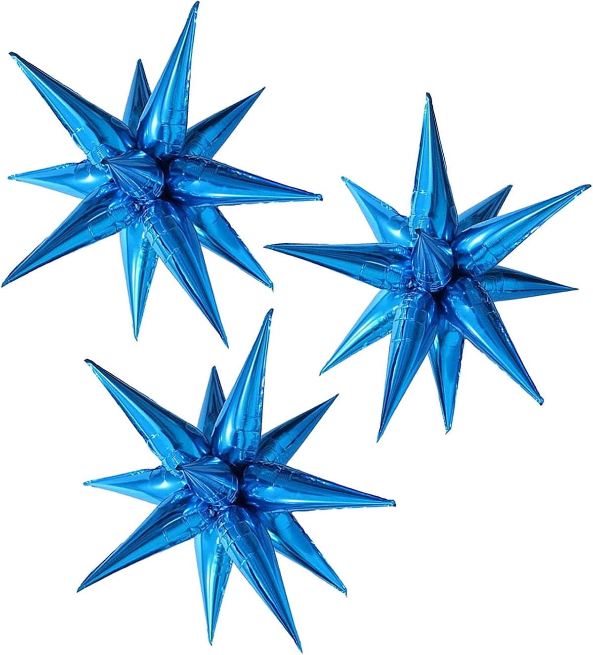 3pcs 26inch 3D Explosion Star foil balloon, Blue Foil Cone Star burst Balloons for Birthday Wedding