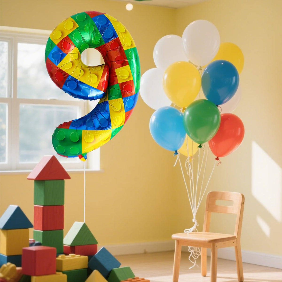 32 Inch Stackable Block Number Balloon – Colorful Brick Building Themed Big Helium Digits for Kids