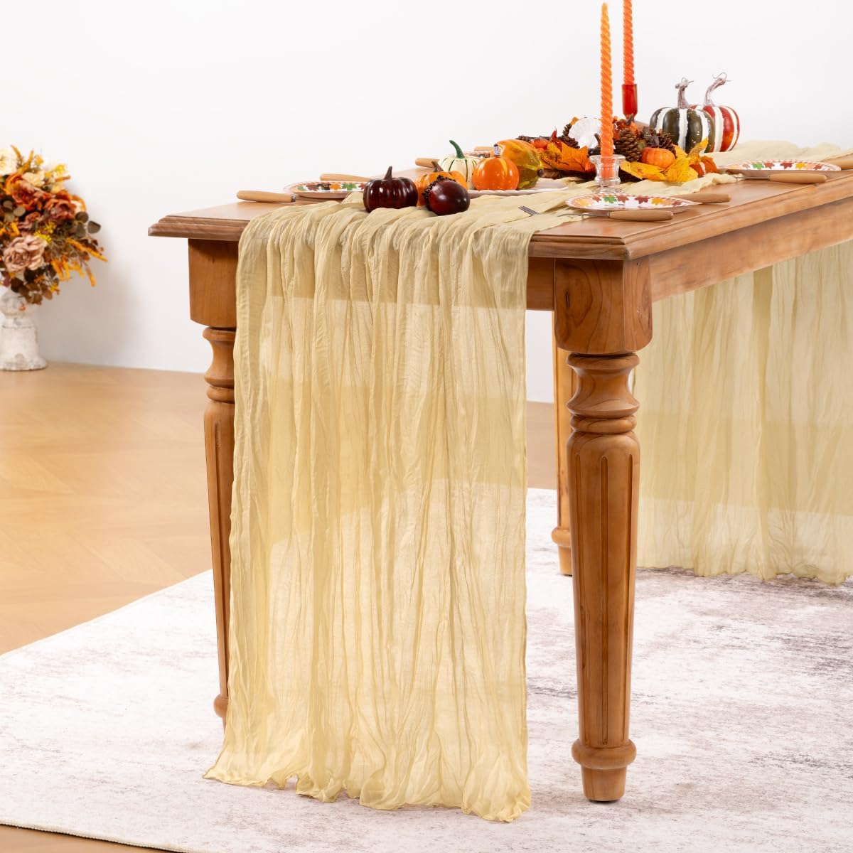 Champagne Gold Cheesecloth Table Runner Fall Table Runner Boho Gauze 120 Inches Champagne Cheese