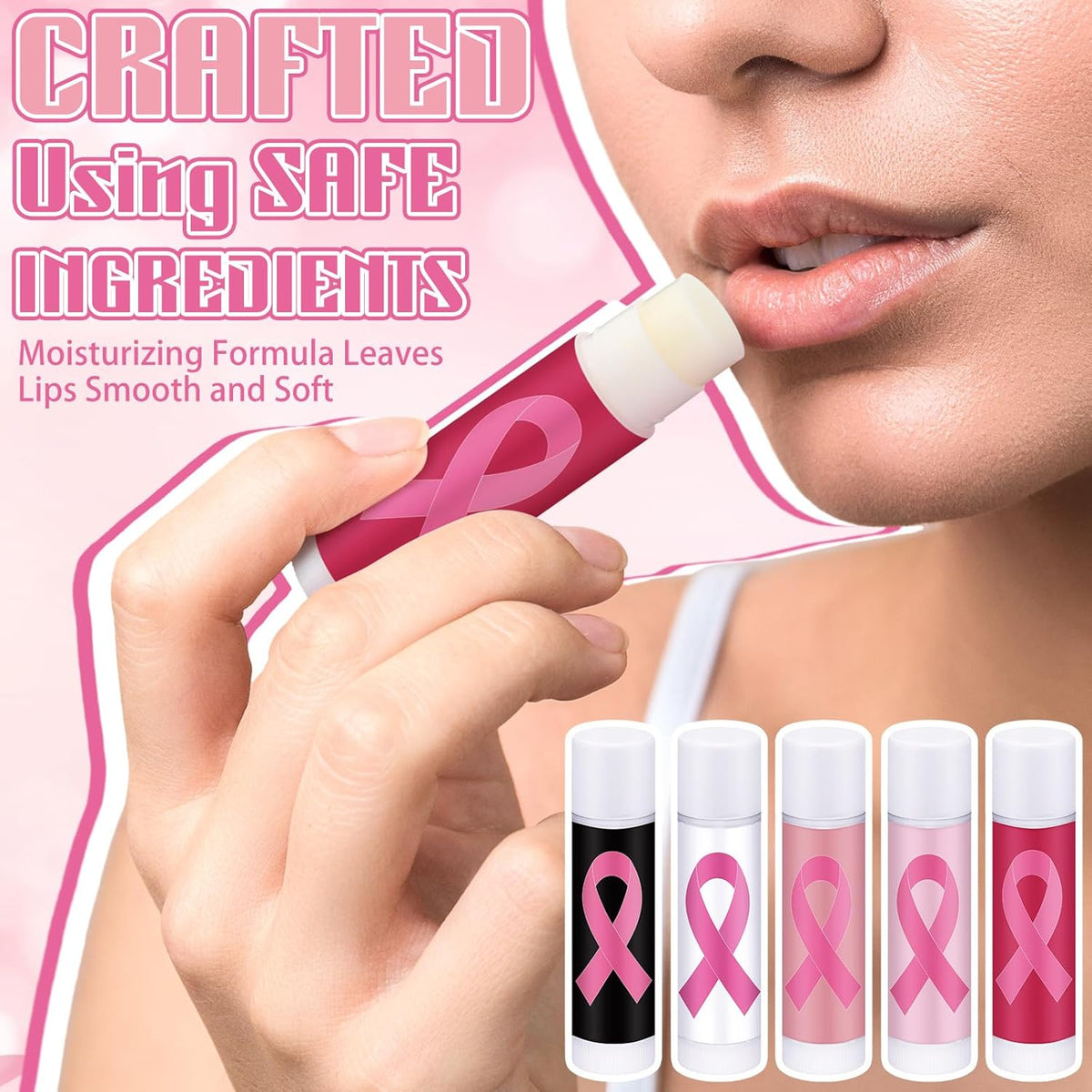 30 Pack Breast Cancer Awareness Accessories Gifts Bulk Lip Balms Favors Pink Ribbon Lip Balms