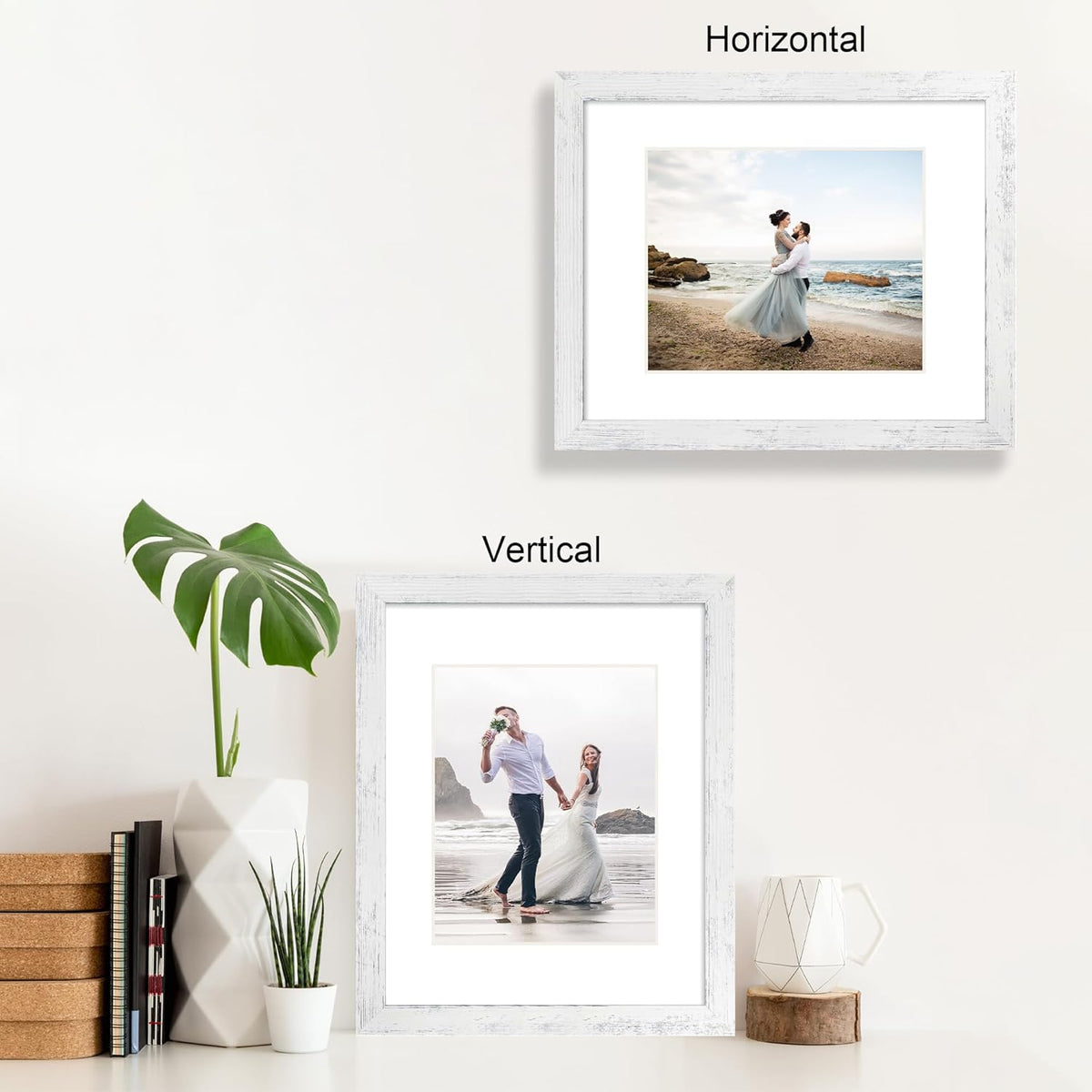 11x14 Picture Frame Set of 4 with Tempered Glass, Distressed White Frame Display 8x10 Picture with