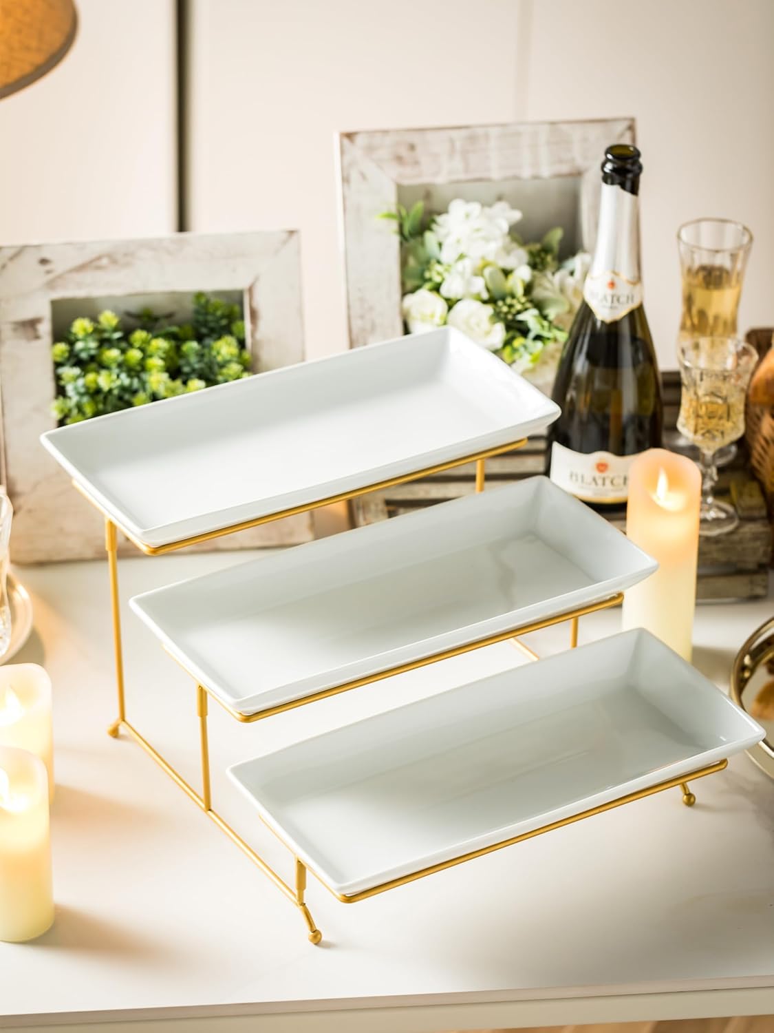 YHOSSEUN 3 Tier Serving Tray for Party, Tiered Serving Platters and Trays, 14 Inch Tiered Tray
