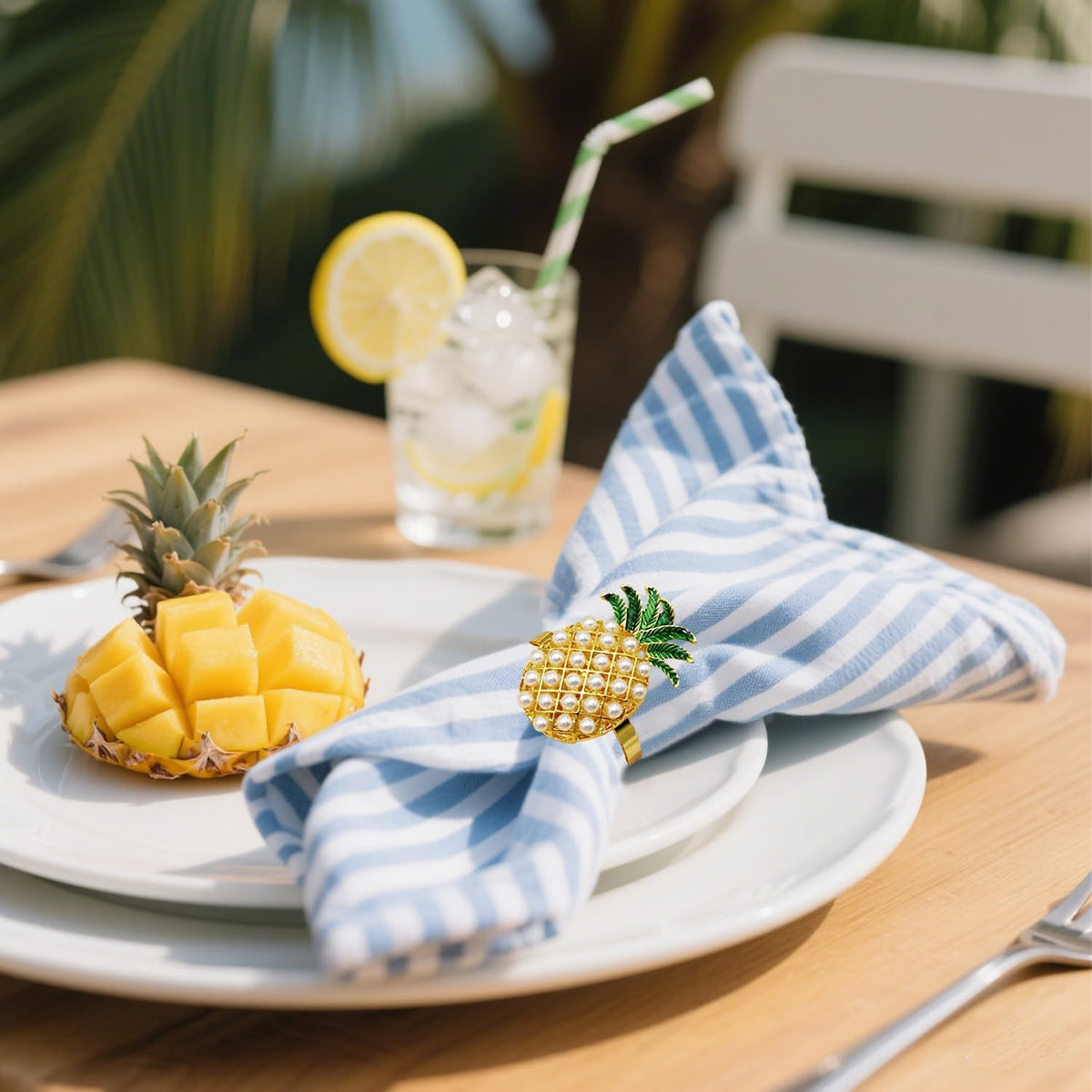 Napkin Rings Set of 8 Pearl Pineapple Napkin Rings for Napkins,Gold Napkin Holders for Cloth