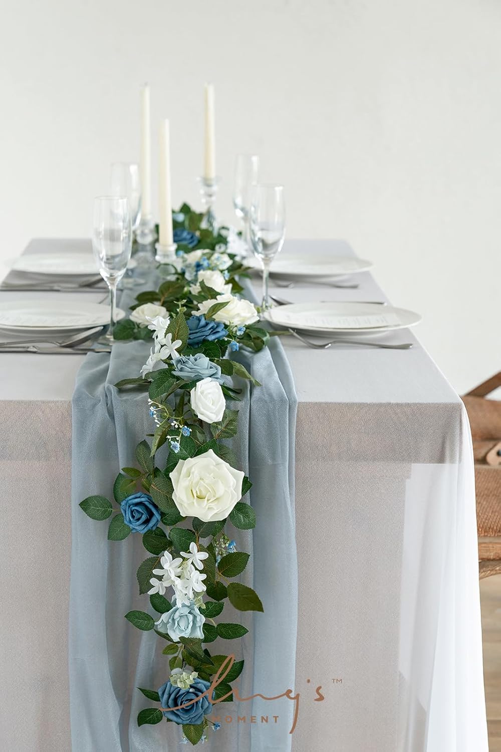 Ling's moment 5FT Dusty Blue Artificial Flower Garland Rose Leaves Floral Garland Arch Flowers Vine