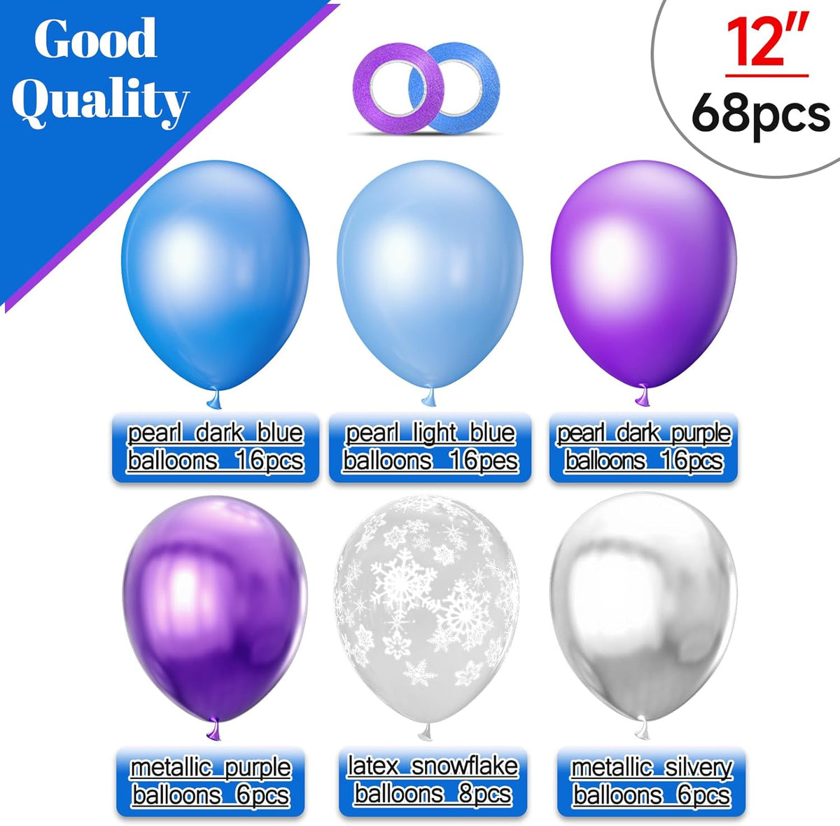 68Pcs Purple and Blue Party Balloons Kit 12 Inch Pearl Light Blue Metallic Purple Silver Snowflake