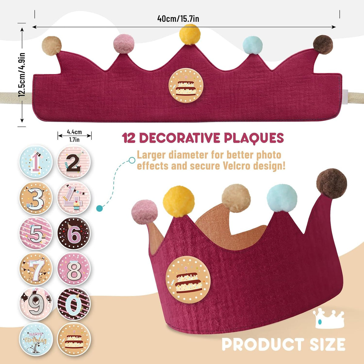 Reusable Birthday Crown with Numbers,Kids Birthday Hat Fabric Crown Pertain Kids Boy Toddler Girl