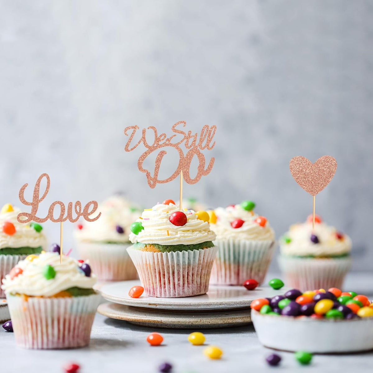 24Pcs We Still Do Cupcake Toppers Glitter Love Heart Marriage Anniversary Cupcake Picks Bridal