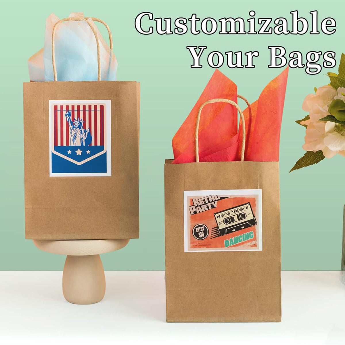 RACETOP Brown Kraft Gift Paper Bags 100 Pack 8x4.5x10.8 in with Handles