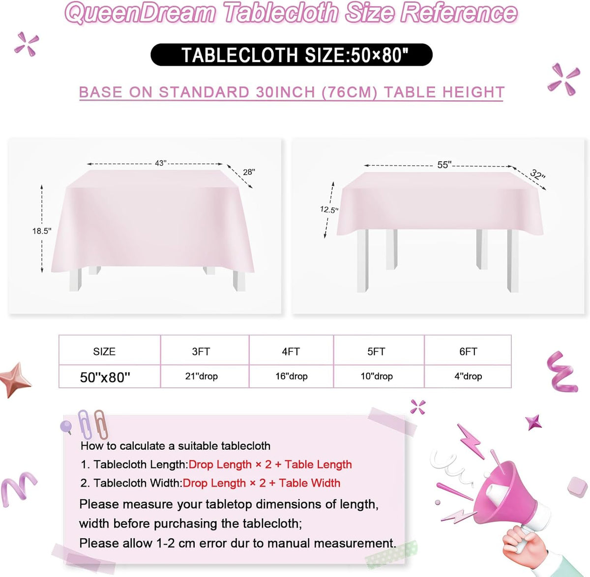 QueenDream Sparkly Sequin Tablecloth - White Iridescent Table Cloth 50x80 Inches Rectangle Table
