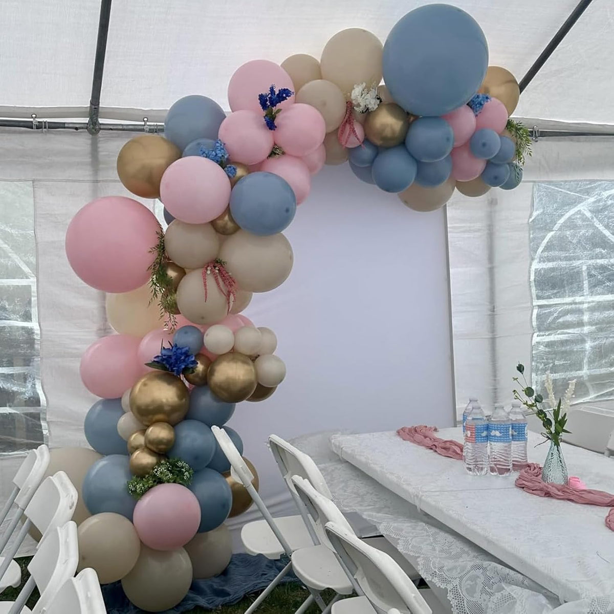 Gender Reveal Balloons, 60 Pcs 12 Inch Dusty Blue Pink Balloons, Chrome Gold Sand White Balloon for
