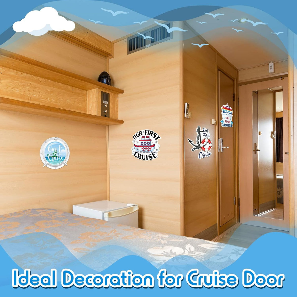 Hoteam 4 Pcs Our First Cruise Door Decorations Magnetic Large First Cruise Ship Door Magnets Funny