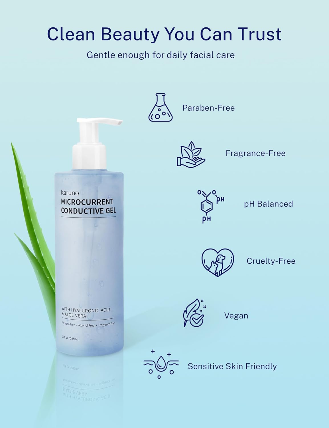 10oz Microcurrent Conductive Gel – Hydrating Gel with Hyaluronic Acid & Aloe Vera – Fragrance-Free
