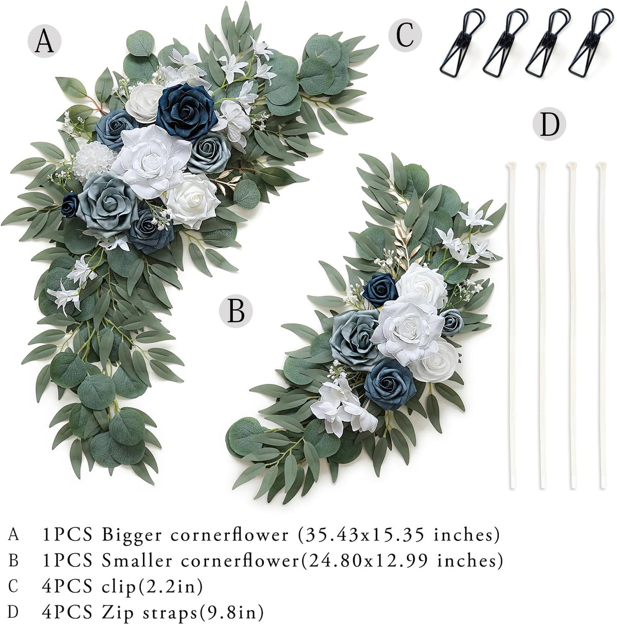 Dusty Blue Flower for Wedding Welcome Signs Decorations, Artificial Wedding Arch Flowers for