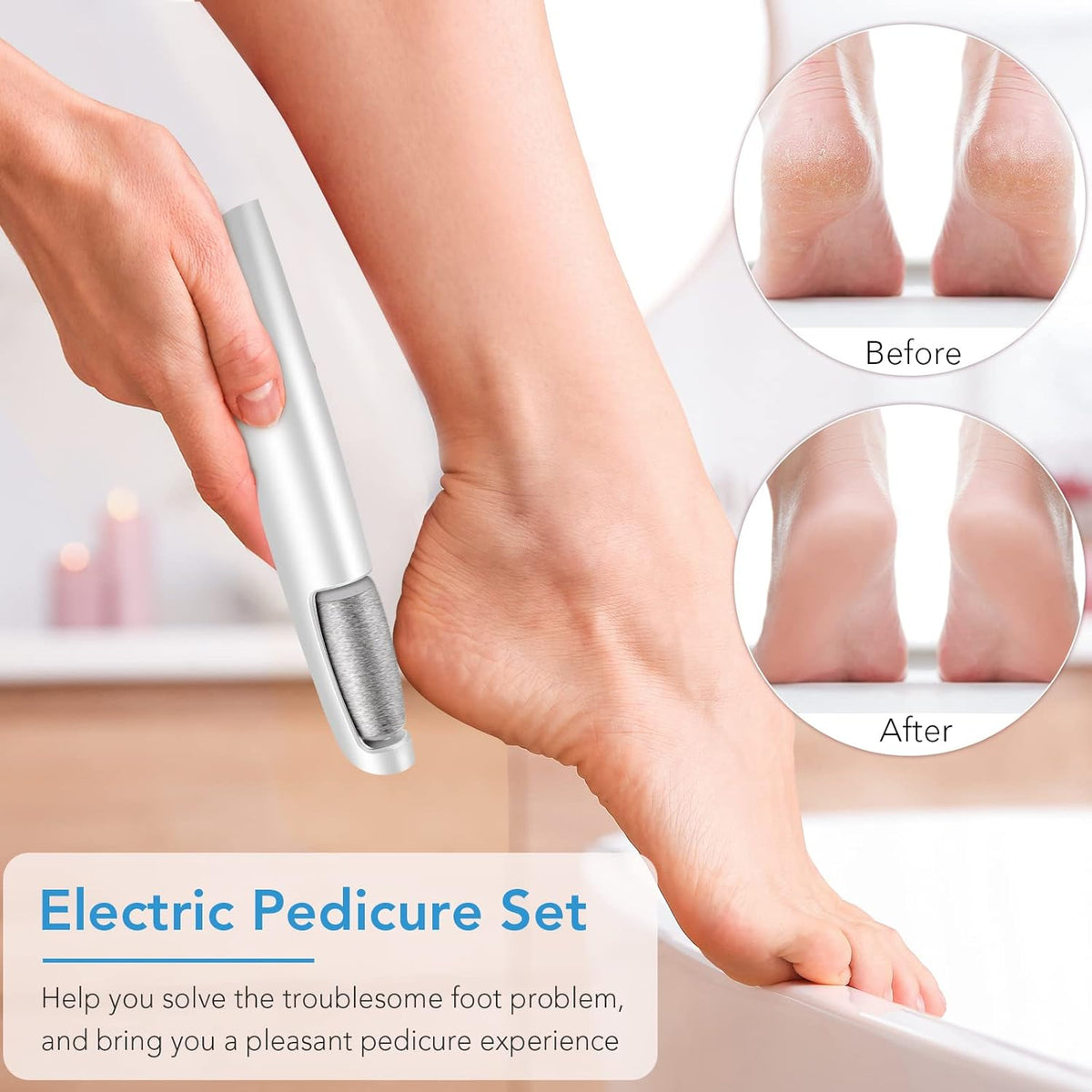 Electric Callus Remover for Feet, Professional Pedicure Kit Foot Scrubber for Dry, Dead, Cracked