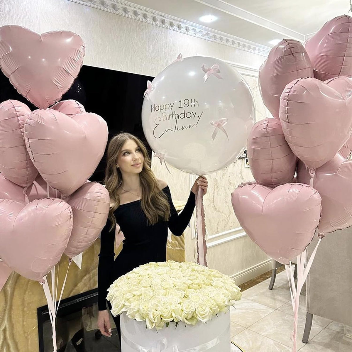 Baby Pink Heart Balloons,12Pcs Pink Heart Shaped Foil Balloons,18Inch Pastel Pink Helium Polyester