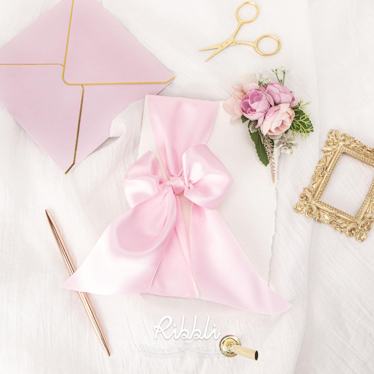 Ribbli Light Pink Double Faced Satin Ribbon, 3” x Continuous 10 Yards,Use for Bows Bouquet,Gift