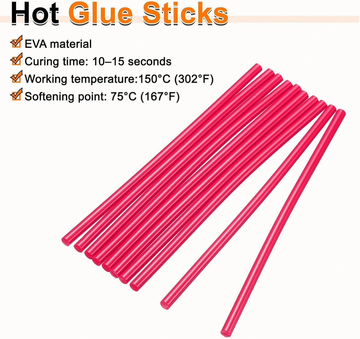 HARFINGTON 10pcs Hot Glue Sticks 0.28" Dia x 7.87" Long EVA Mini Hot Melt Adhesive Glue Stick for