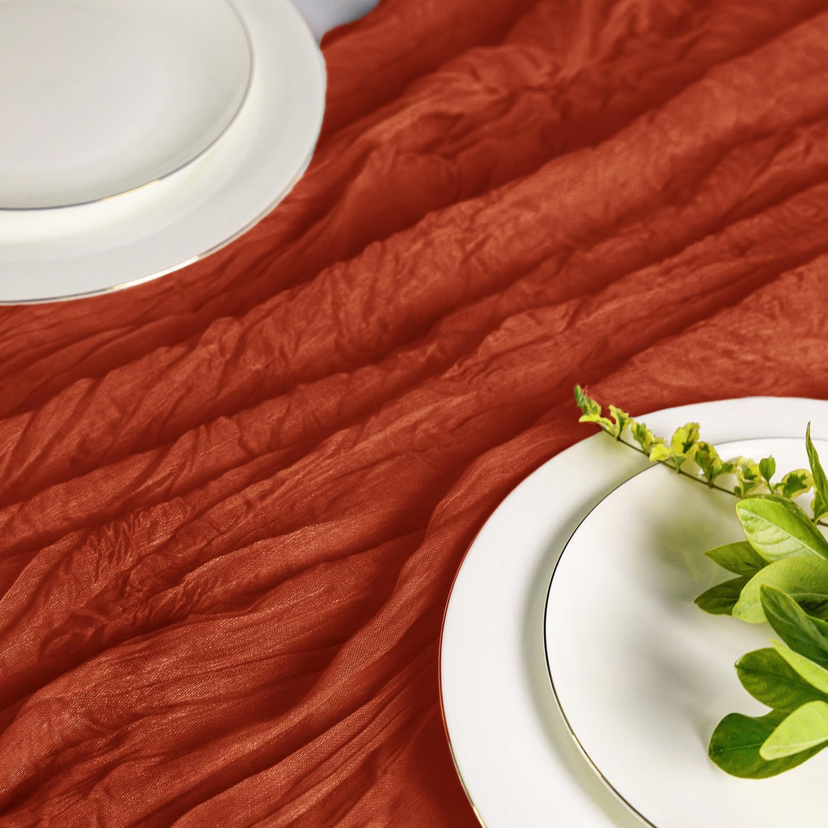 Hahuho Terracotta Cheesecloth Table Runner 10ft, Gauze Boho Rustic Table Runners for Wedding