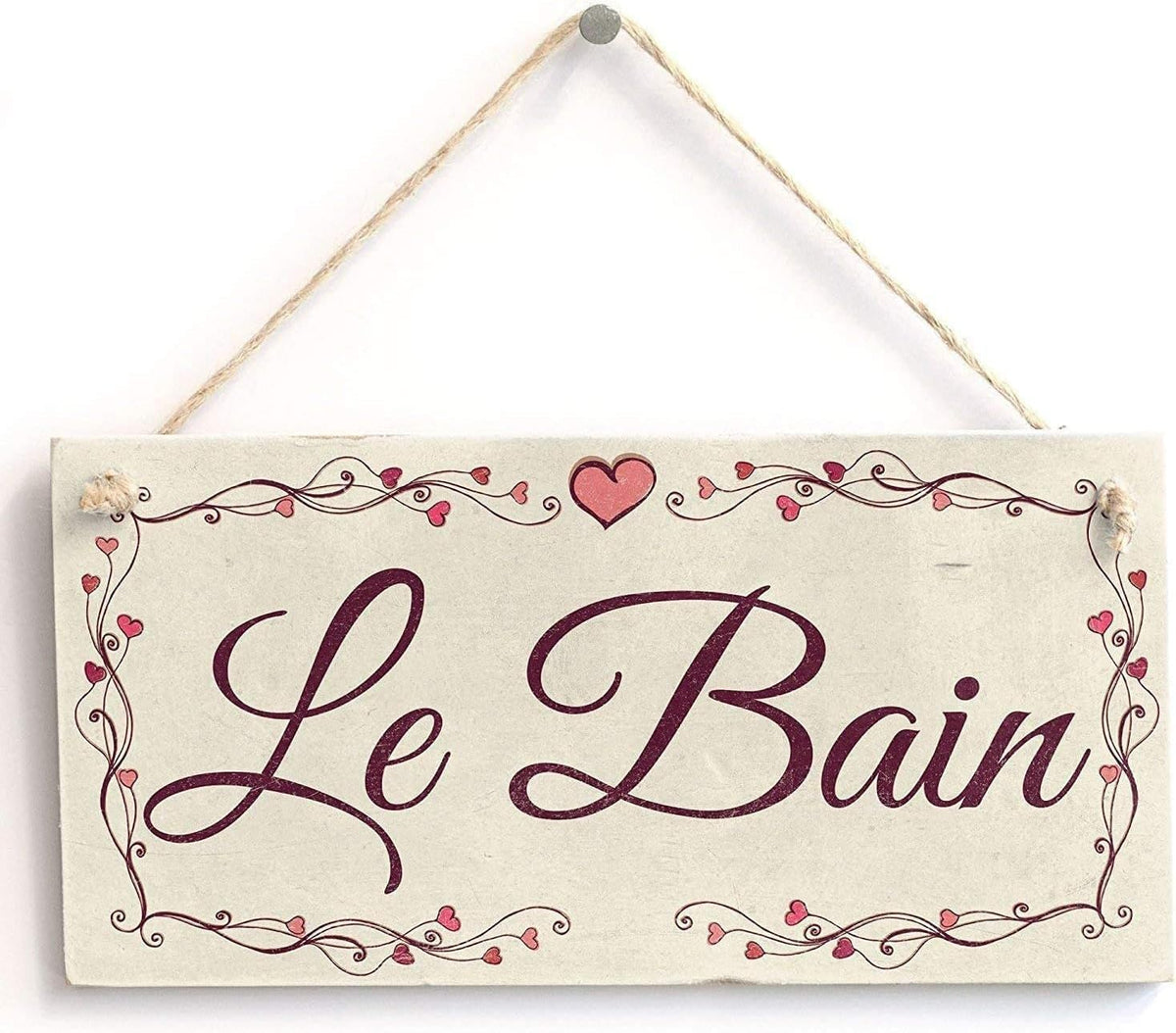 Rustic Wooden Signs Le Bain Heart Wood Signs Plaque Bathroom Sign Wall Art Decor Kitchen Cafe Pub