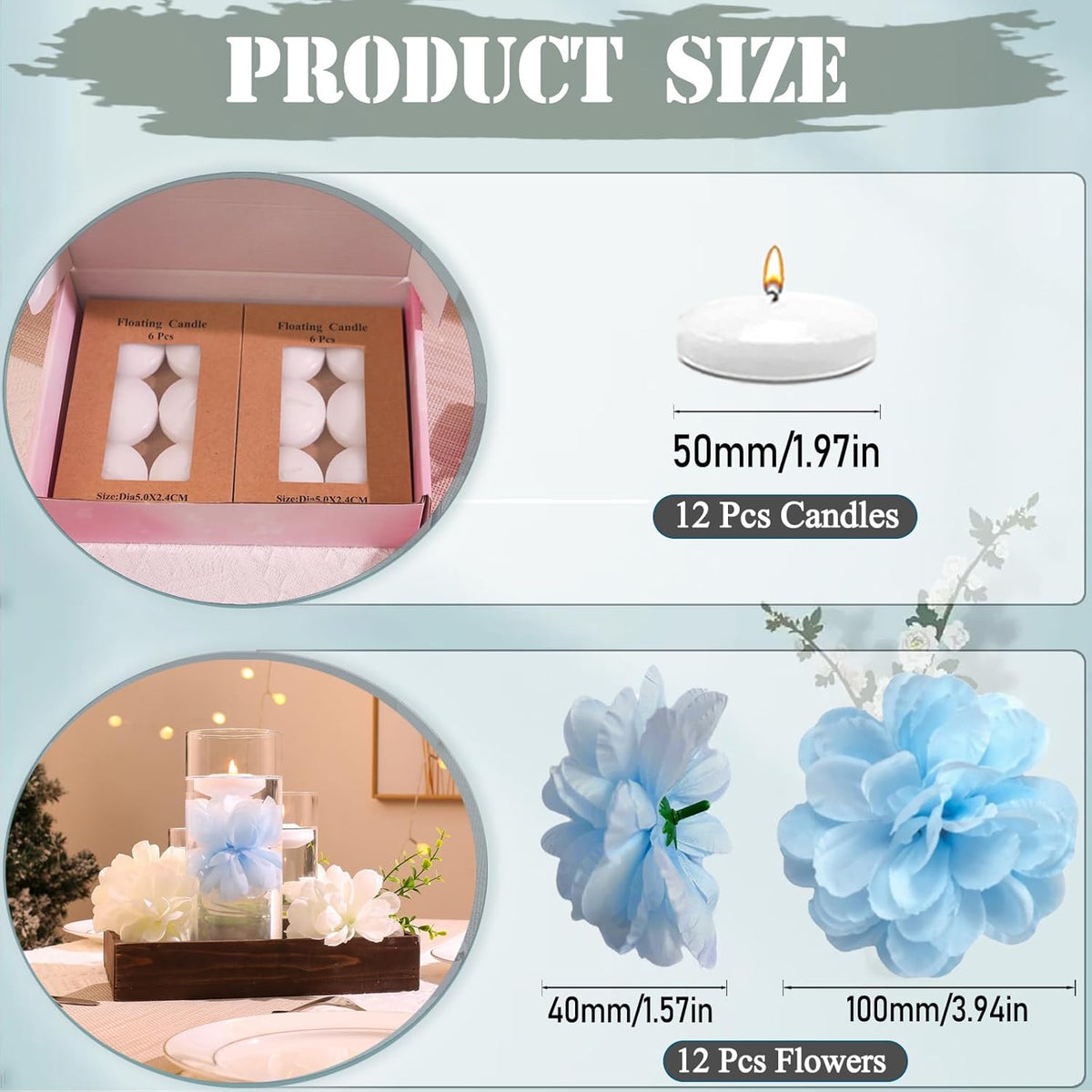 24 Pcs Floating Candles for Centerpieces and Floating Flowers Artificial Flowers Head Vase Filler