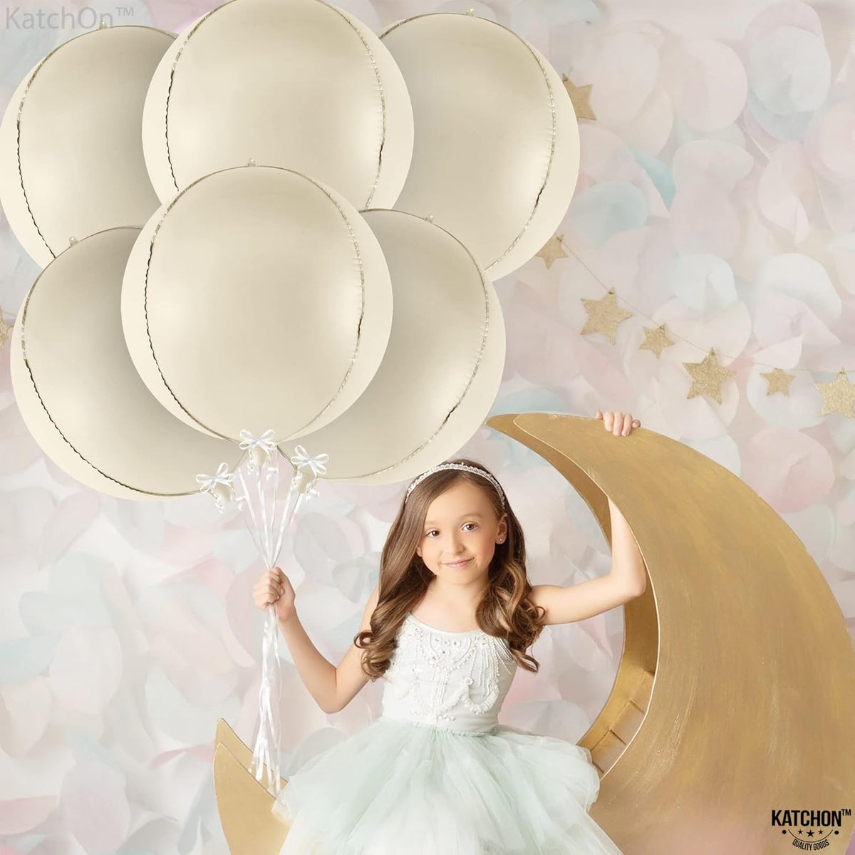 KatchOn, Huge White Sand Balloons Set- 22 Inch, Pack of 6 | Mylar Beige Balloon | White Sand Foil