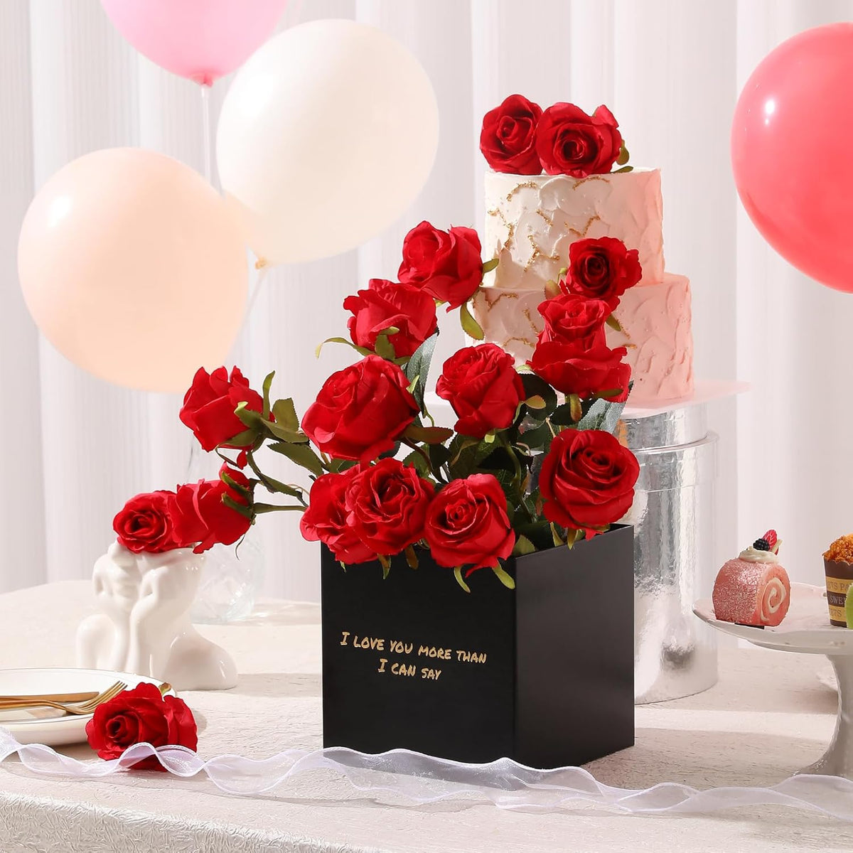 Tifuly 12 Pcs Red Roses Artificial Flowers,Realistic Long Stem Fake Silk Roses Bouquet for Party