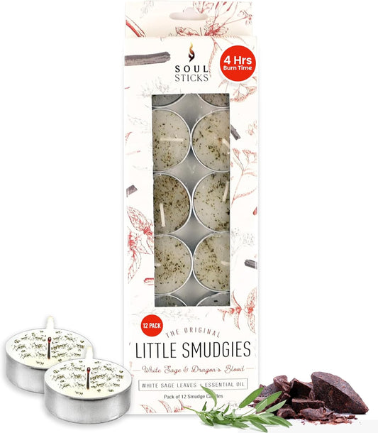 SOUL STICKS 12 Pack Little Smudgies Tealight Candles Smudge Candle for Cleansing House, Meditation