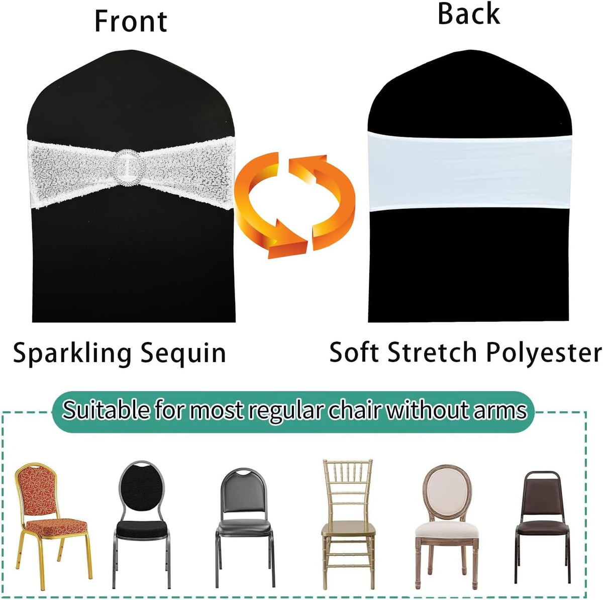 Sequin Chair Sashes Stretch Chair Bands Spandex Polyester Bows for Party Hotel Wedding Banquets