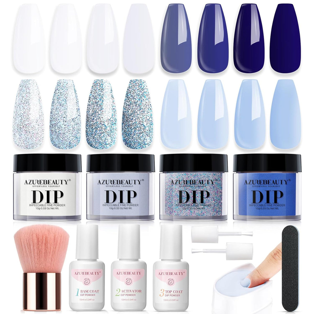 AZUREBEAUTY Christmas Dip Powder Nail Kit Winter White Navy Blue Glitter 4 Colors Acrylic Dipping