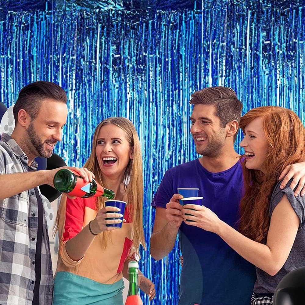 BEISHIDA 2 Pcs Blue Door Streamers Tinsel Curtain Party Backdrop Fringe Foil Wall Background for