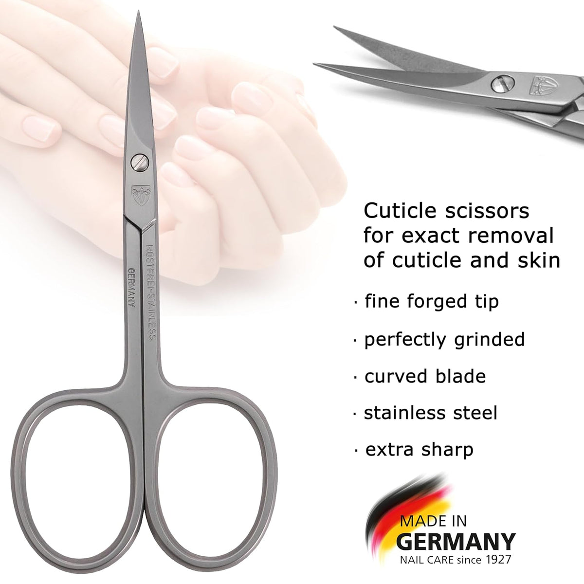 3 Swords Germany - brand quality STAINLESS STEEL INOX CURVED CUTICLE SCISSORS (1 PIECE) with case