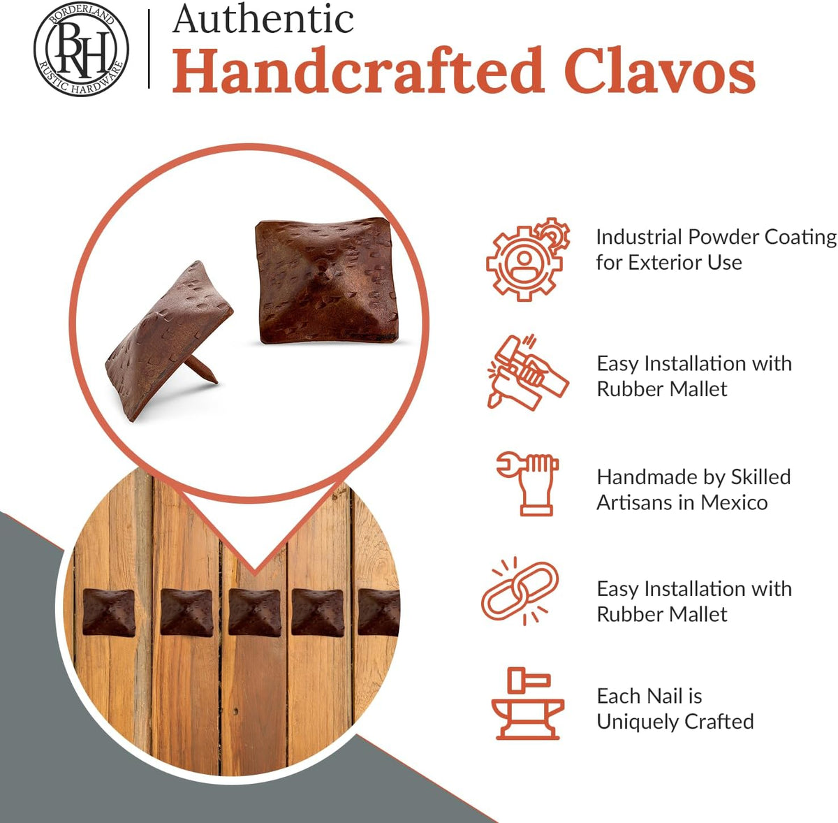 100 Pack 1.5" Square Head Iron Clavos Decorative Nails – Sealed Rusted – Handmade Rustic Square