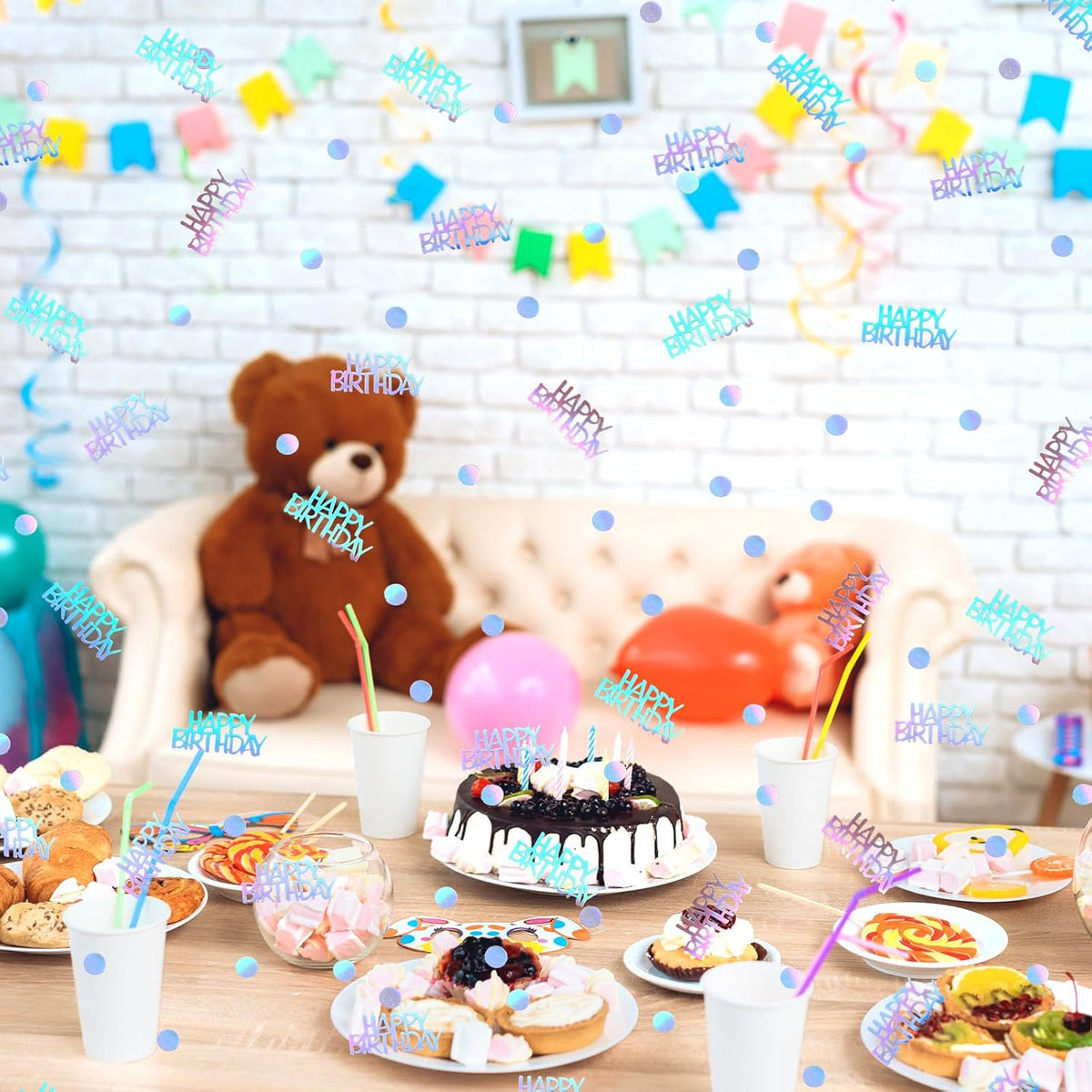 MARFOREVER Iridescent Happy Birthday Confetti, Birthday Party Confetti Metallic Foil Sprinkles