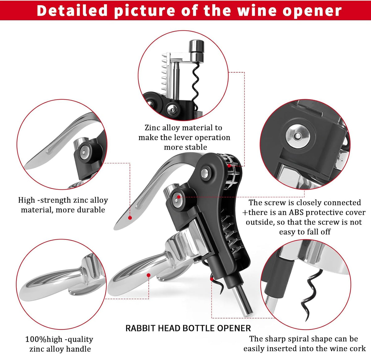 DEMARRE Silver Rabbit Corkscrew Wine Opener, Luxury Wine Bottle Opener, Zinc Alloy Corkscrew Set