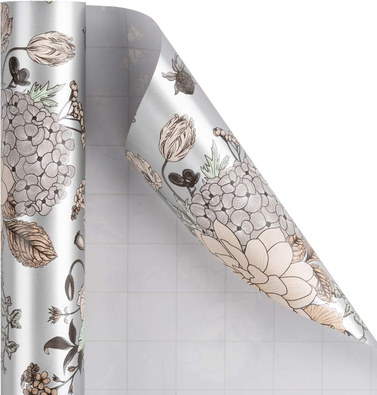 WRAPAHOLIC 30 Inch Jumbo Floral Wrapping Paper - 30 Inch X 33 Feet - Pearlized Silver Vintage