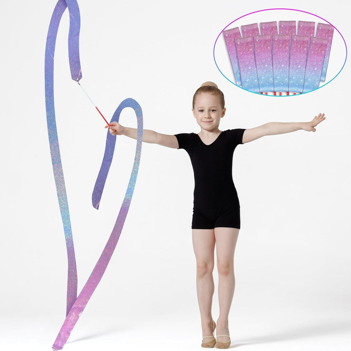16 Pcs Sparkling Dance Ribbon for Kids Rhythmic Gymnastics Birthday Party Favors Twirling Streamer