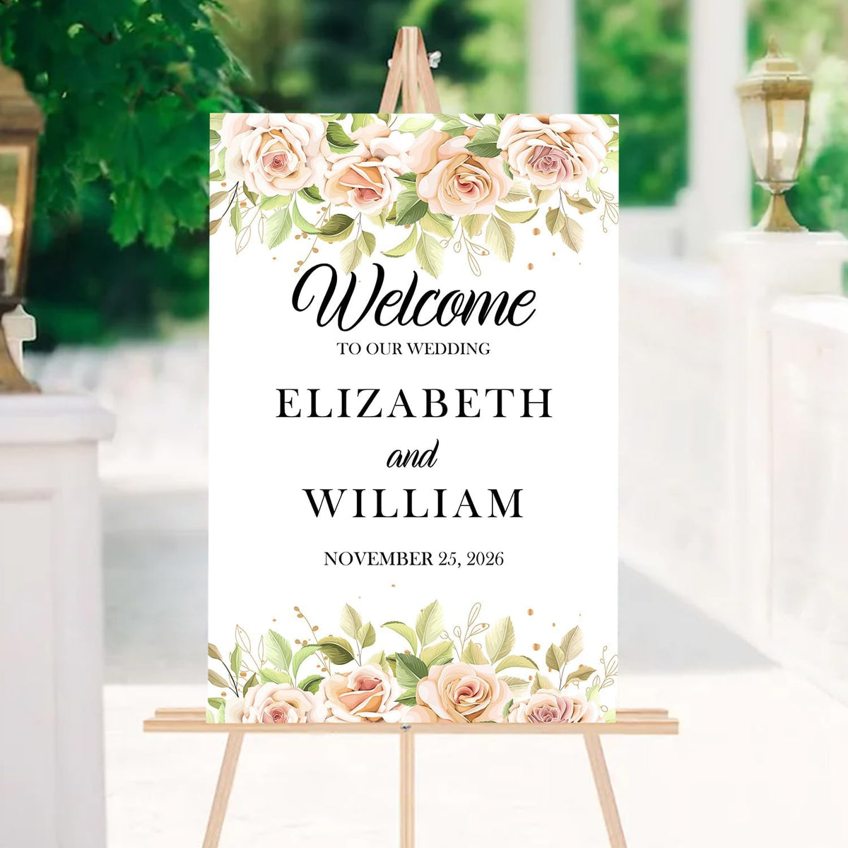 Gentle Pink Rose Wedding Welcome Sign, Minimalist Floral Template, Editable Printable Sign for