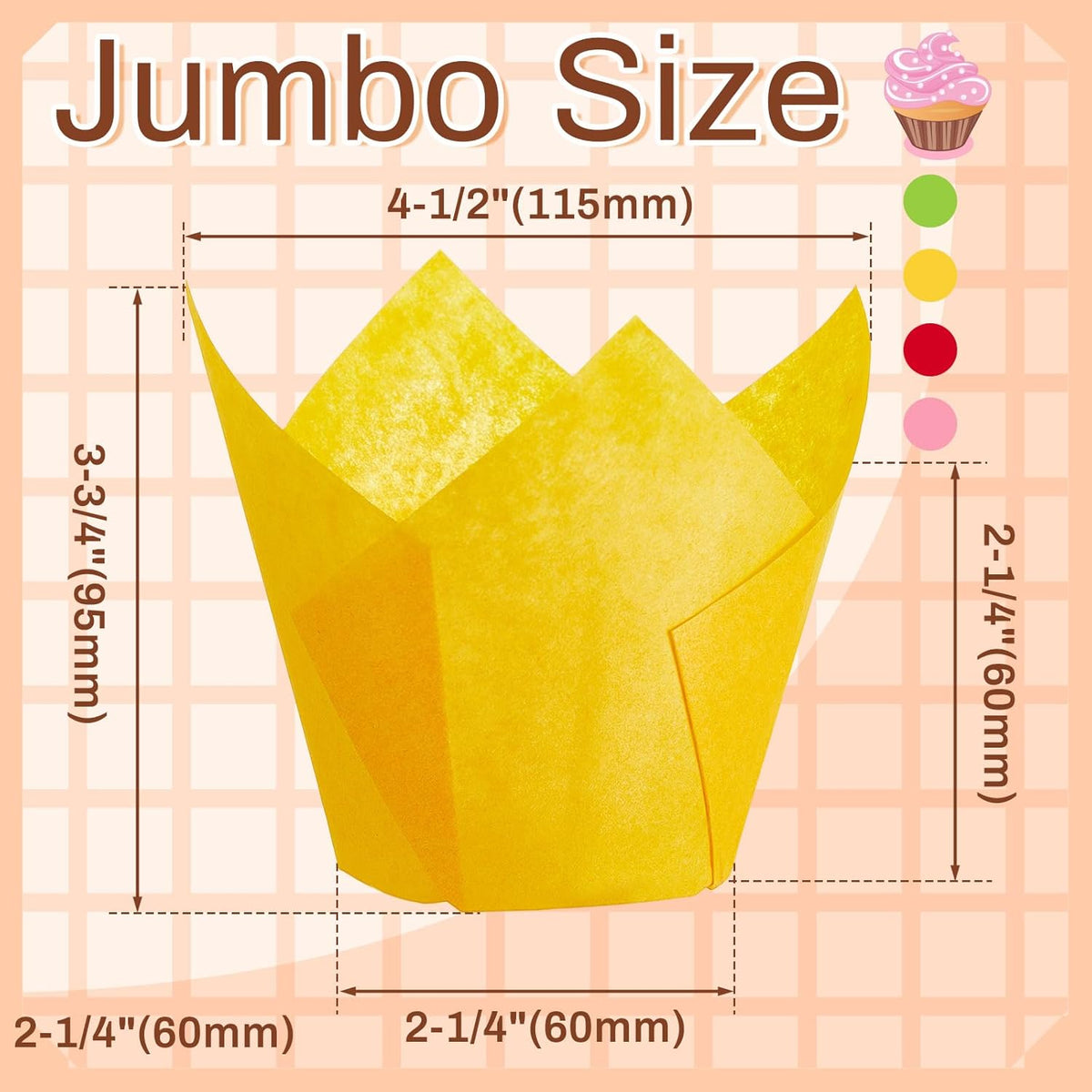 300 Pcs Jumbo Muffin Liners for Baking 2-1/4" x 4" Large Tulip Cupcake Liners Greaseproof Cupcake