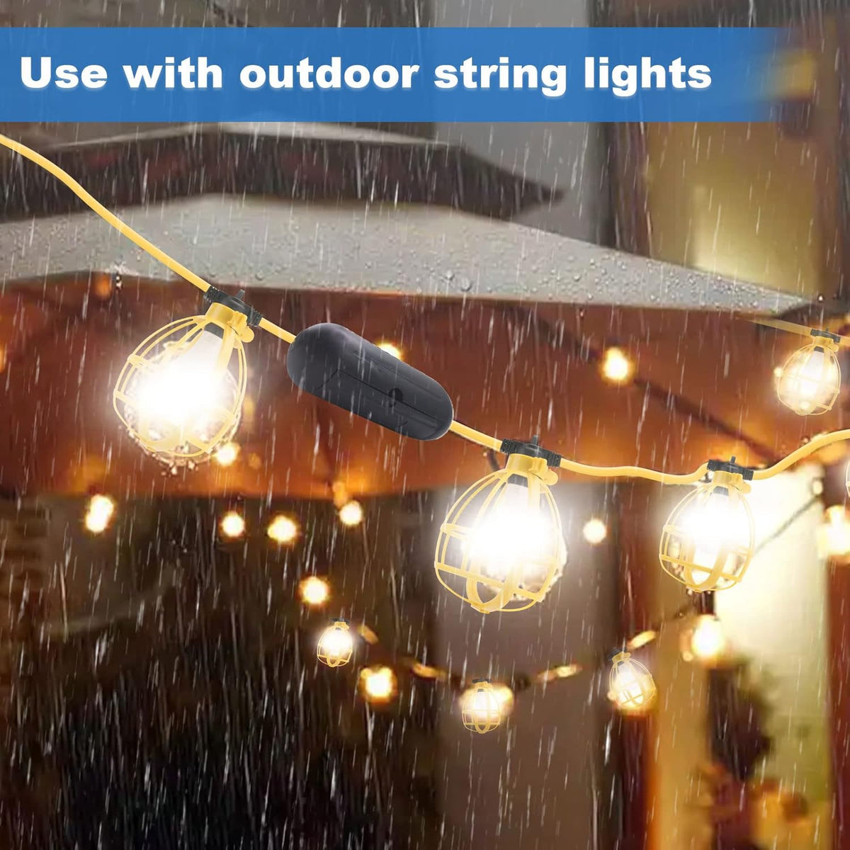50FT Construction String Lights with Outdoor Extension Cord Safety Cover, 50W 5 Bulbs Work Lights