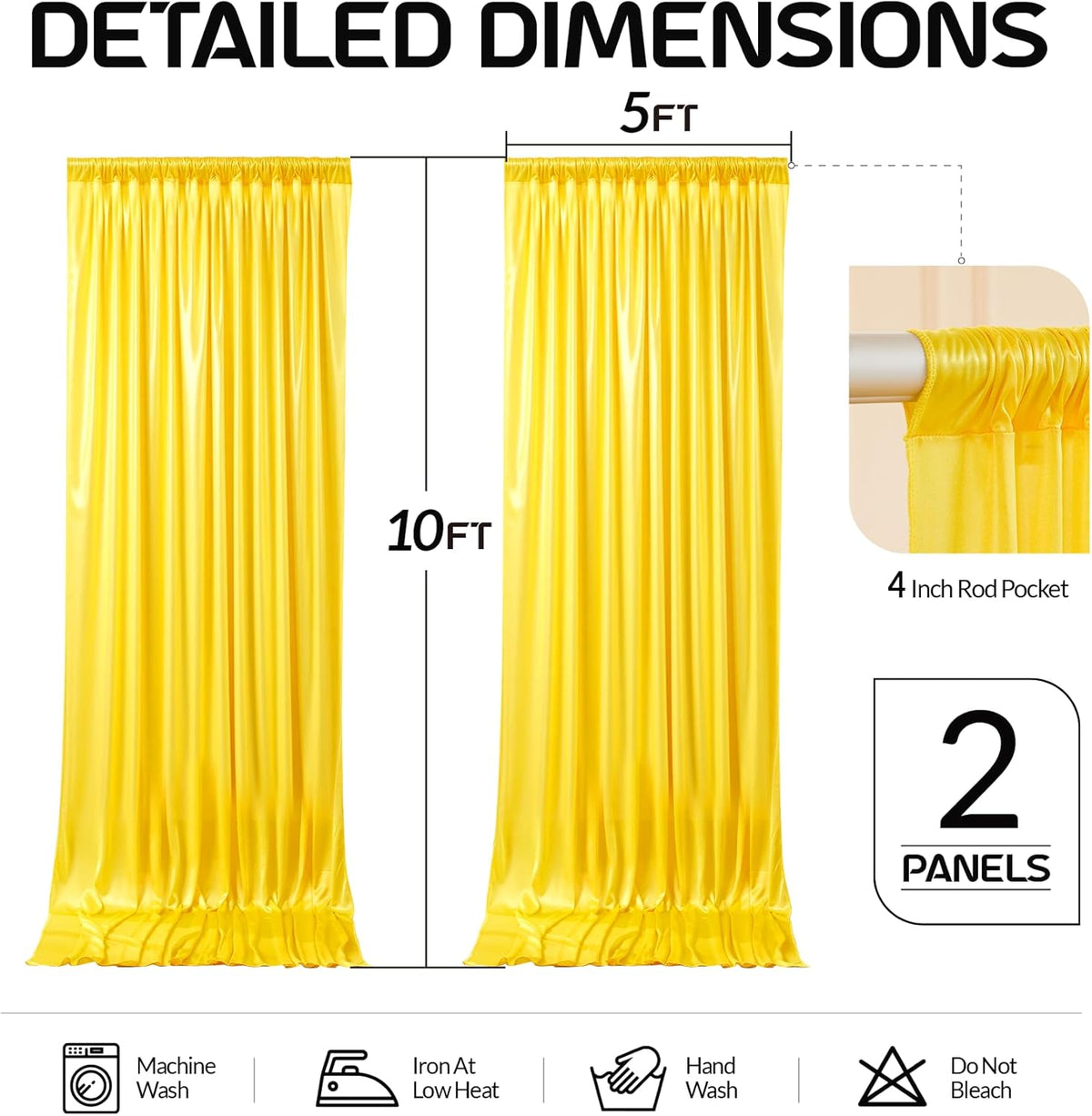 Gold Satin Backdrop Curtains 2 Panels - Glitter Photo Drapes for Baby Shower, 10x10FT Shimmer Back