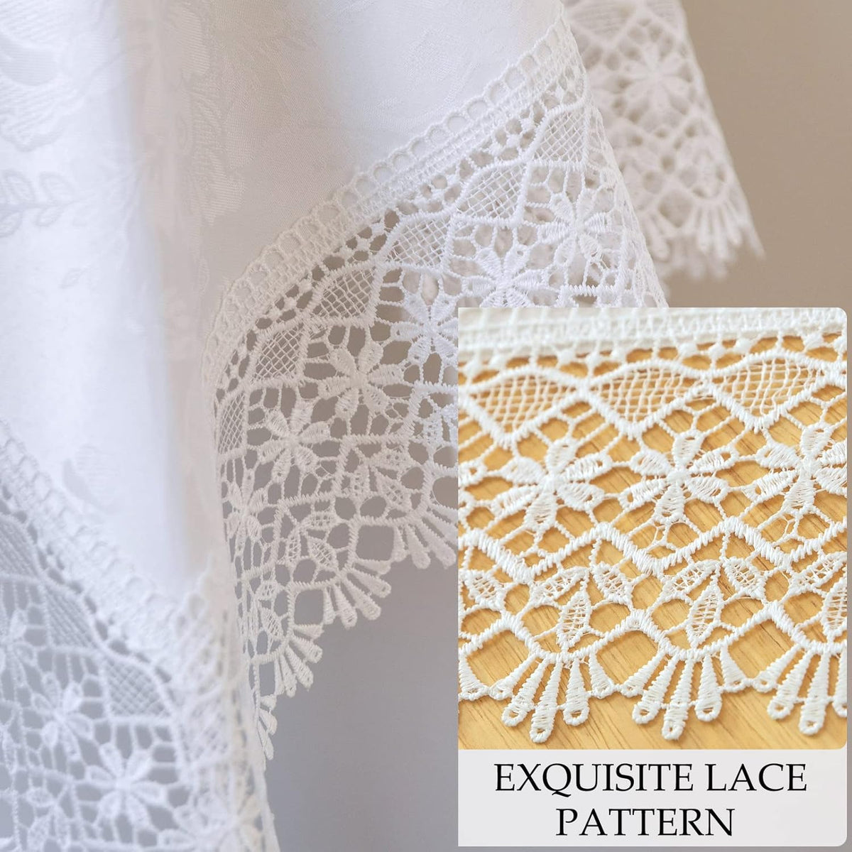White lace Premium Square Farmhouse Tablecloth Waterproof OilProof SpillProof AntiShrink Soft