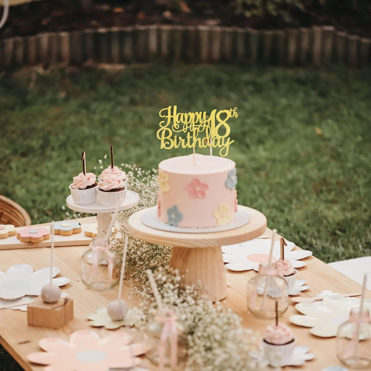 1 PCS Happy 18th Birthday Cake Topper Gold Glitter Cheers to 18 Years Birthday Cake Pick 18