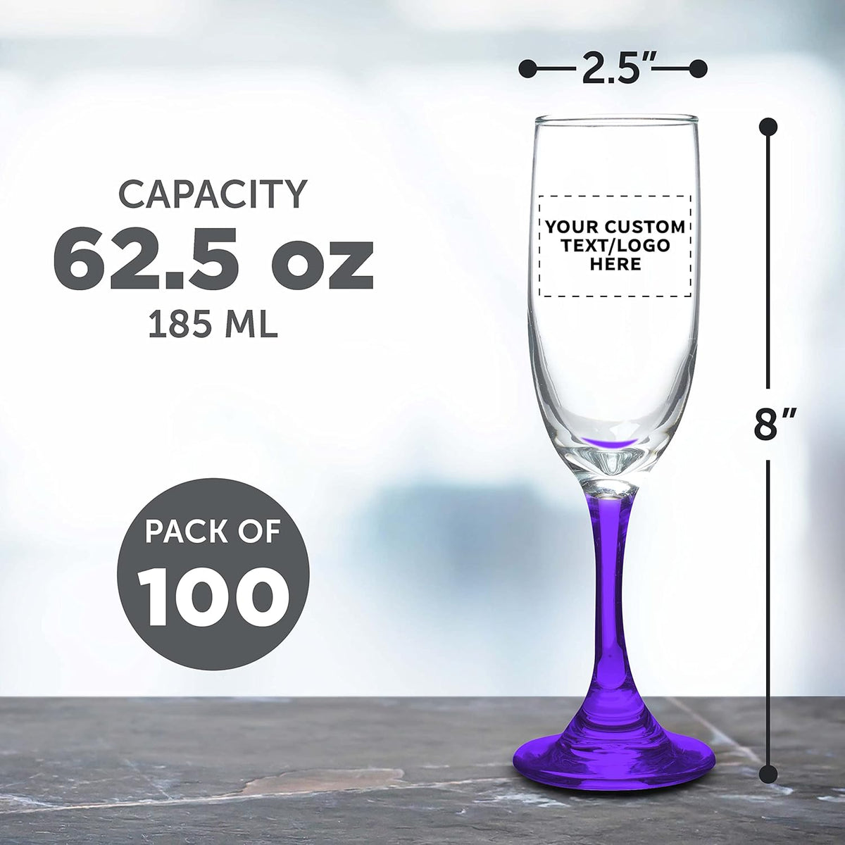 DISCOUNT PROMOS Custom Premiere Champagne Flutes 6.25 oz. Set of 100, Personalized Bulk Pack