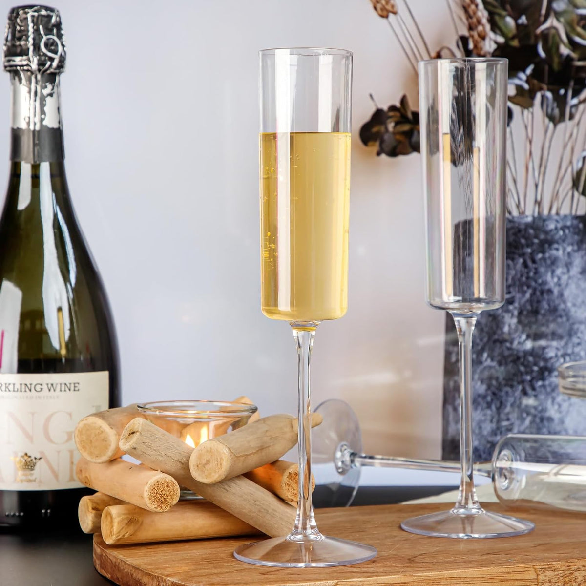 Ciaell 36 Pack Plastic Champagne Flutes - 6 Oz Disposable Champagne Glasses - Square Clear Plastic