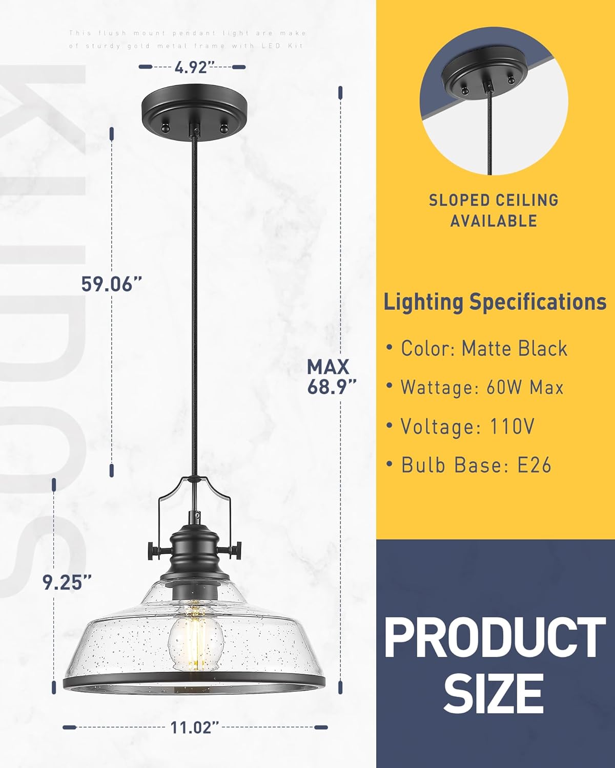 kudos 2 Pack Pendant Lights Kitchen Island, 11" Black Kitchen Island Lighting with Seeded Glass
